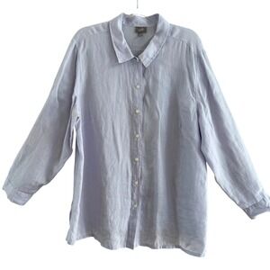 J Jill Linen Blend Button Down Shirt Long Sleeve Lavender Plus Size 2X